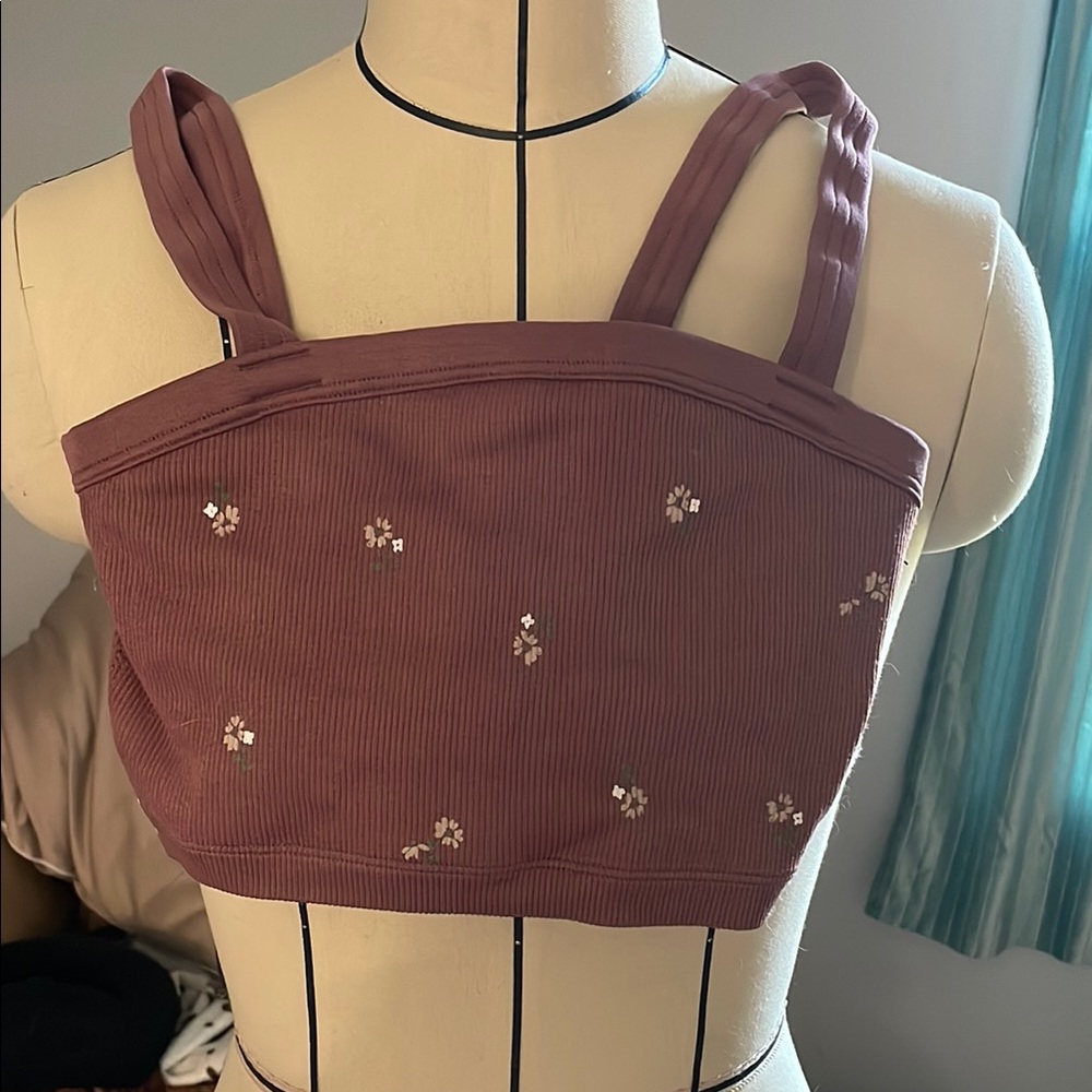 Floral Embroidered Mauve Crop Top